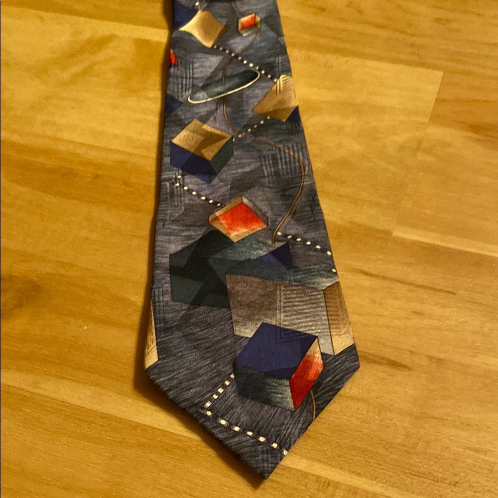 Givenchy Gold and Blue Tie with Modern Geometric Pattern